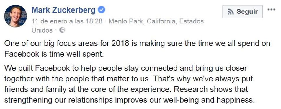 Mensaje Mark Zuckerberg Algoritmo Facebook