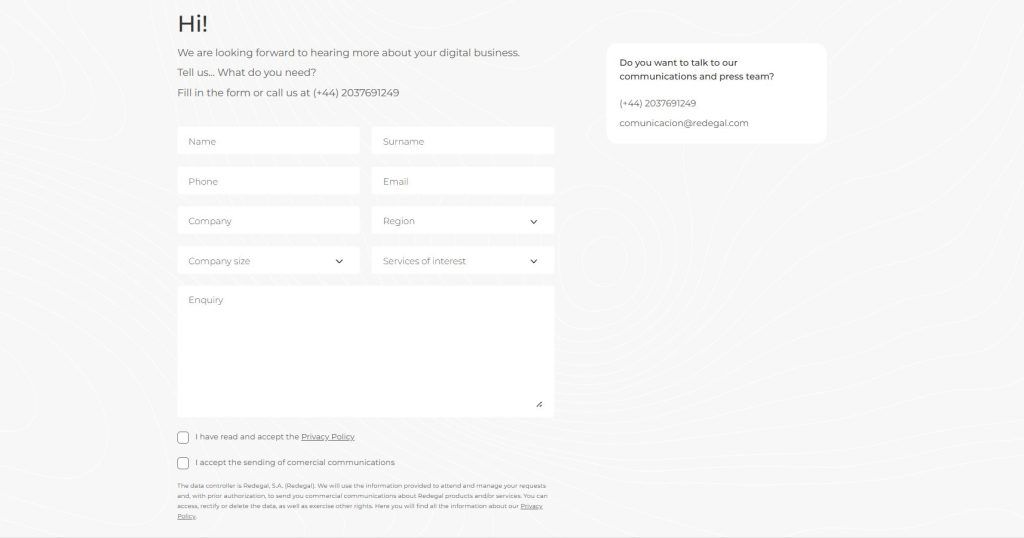 Redegal website form
